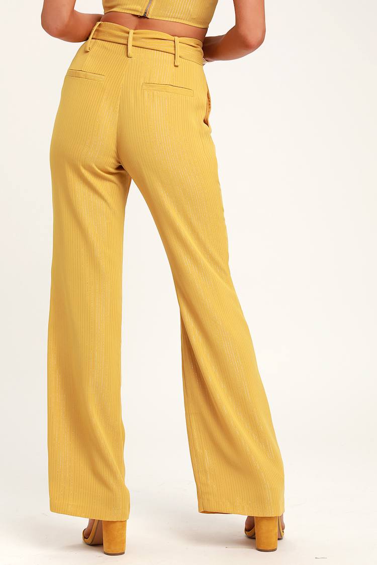 mustard yellow dress pants Layo G Wide-leg Stretch Crepe Dress Women Pants
