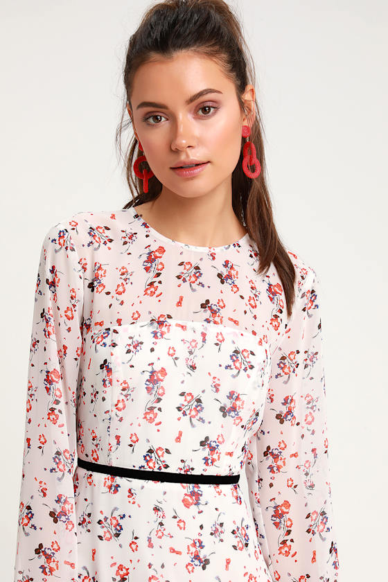 Floral to See White Floral Print Long Sleeve Mini Dress 2