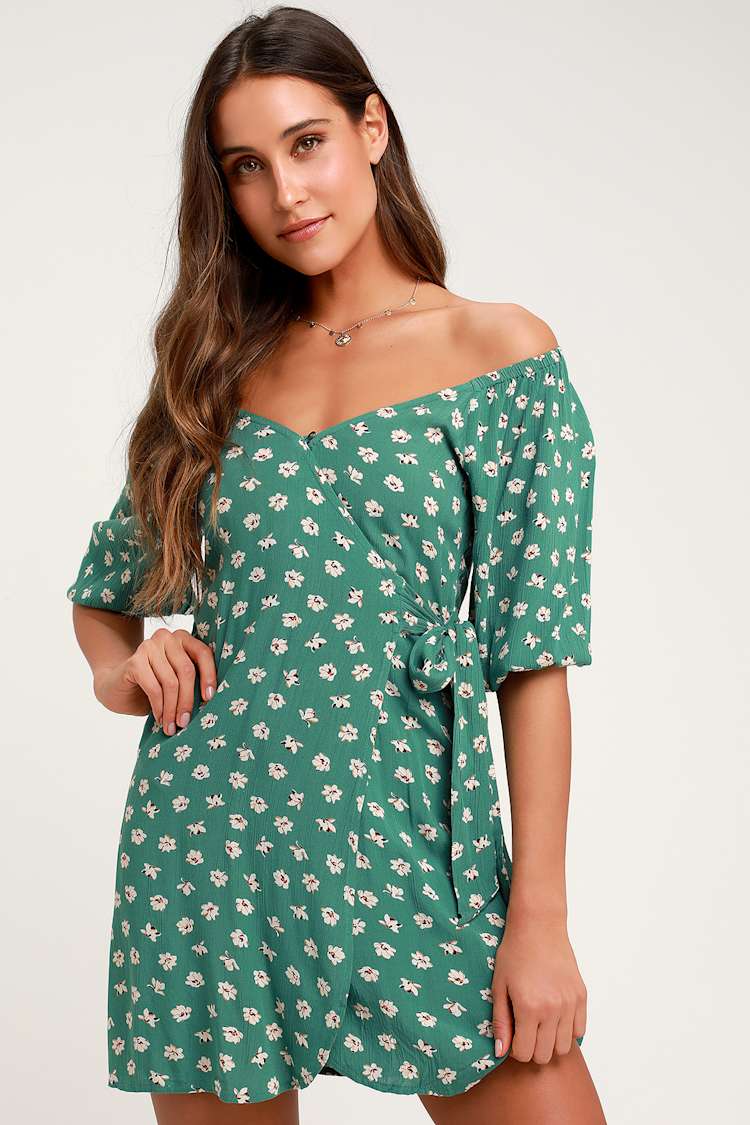curvy green dress Plus Size V-Neck High Slit Dress main image 1