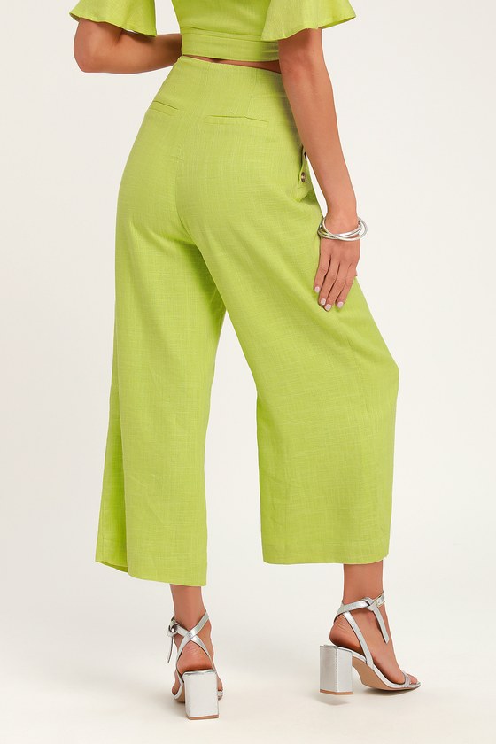 Lost + Wander Cactus Bloom - Lime Green Pants - Wide-Leg Pants - Lulus