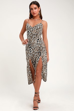 Fun Leopard Print Midi Dress - Twin Slit Leopard Print Dress - Lulus