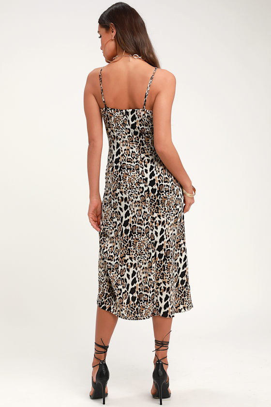 Tied Leopard Scoop Neck Sleeveless Midi Dress main image 1