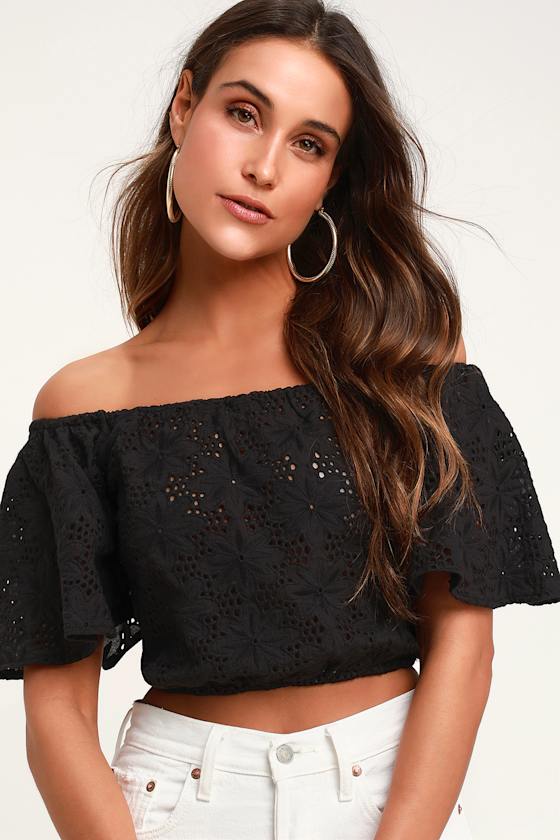 Cute Black Top - Black Eyelet Top - Eyelet Crop Top - Lulus