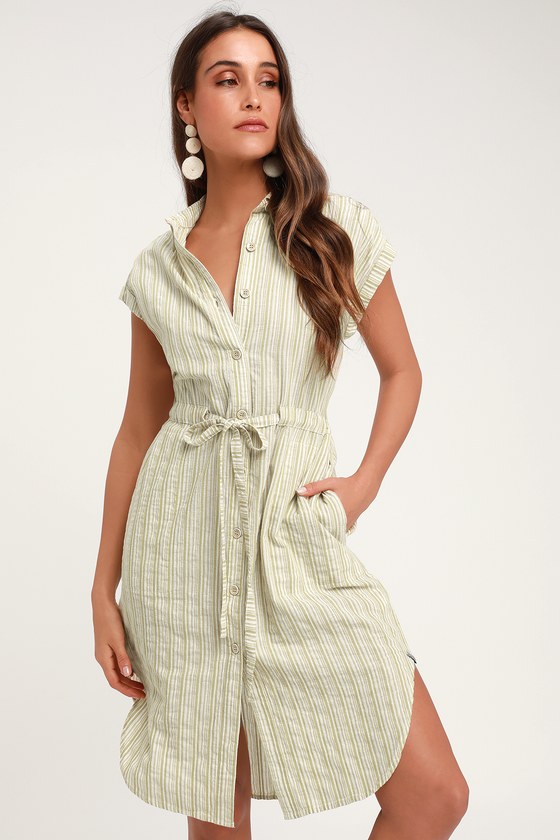 Rhythm Jamaica - Green Striped Dress - Drawstring Midi Dress - Lulus