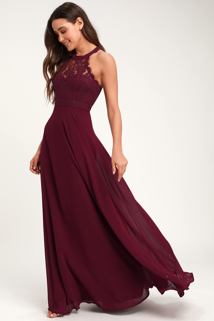 burgundy lace gown