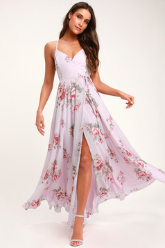 lulus.com | Lulus Elegantly Inclined Lavender Floral Print Wrap Maxi Dress