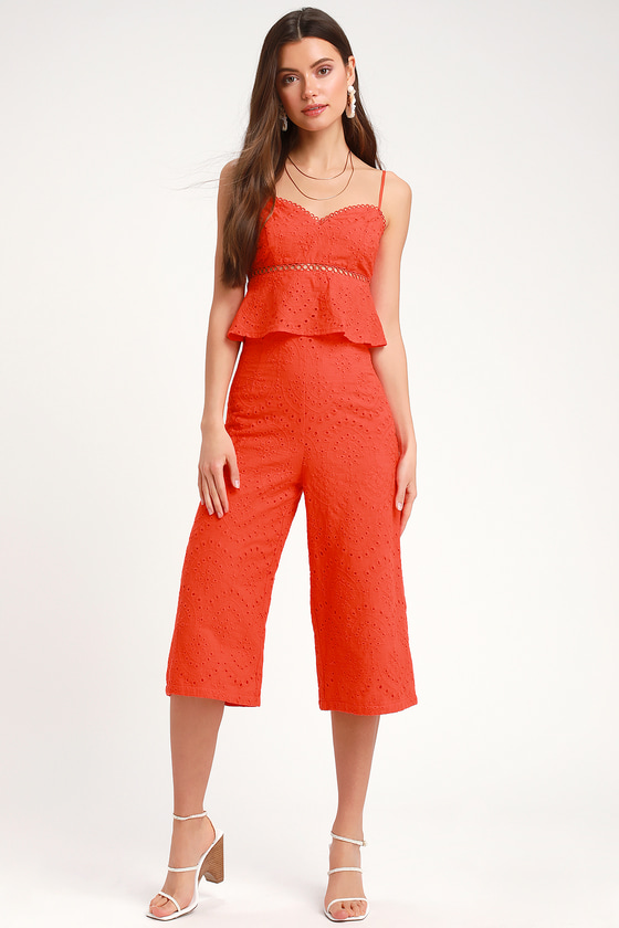 Cute Coral Red Culottes - Eyelet Culottes - Coral Culotte Pants - Lulus