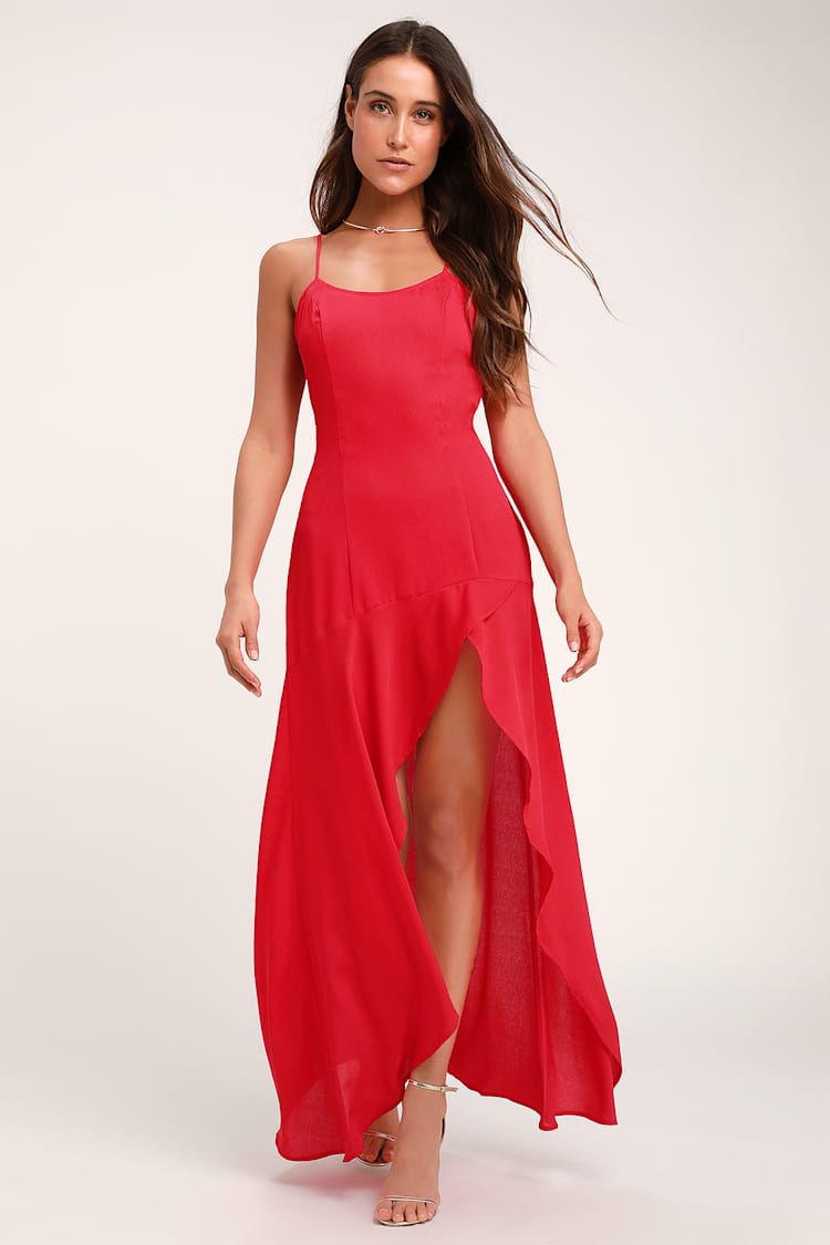 Irresistible Red Ruffled High-Low Dress