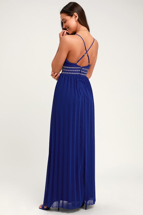 Glamorous Gala Royal Blue Embroidered Maxi Dress 1