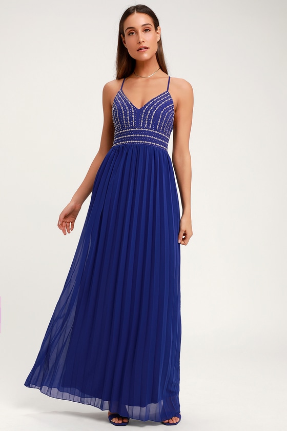 Royal Blue Dress - Embroidered Maxi Dress - Beaded Maxi Dress - Lulus