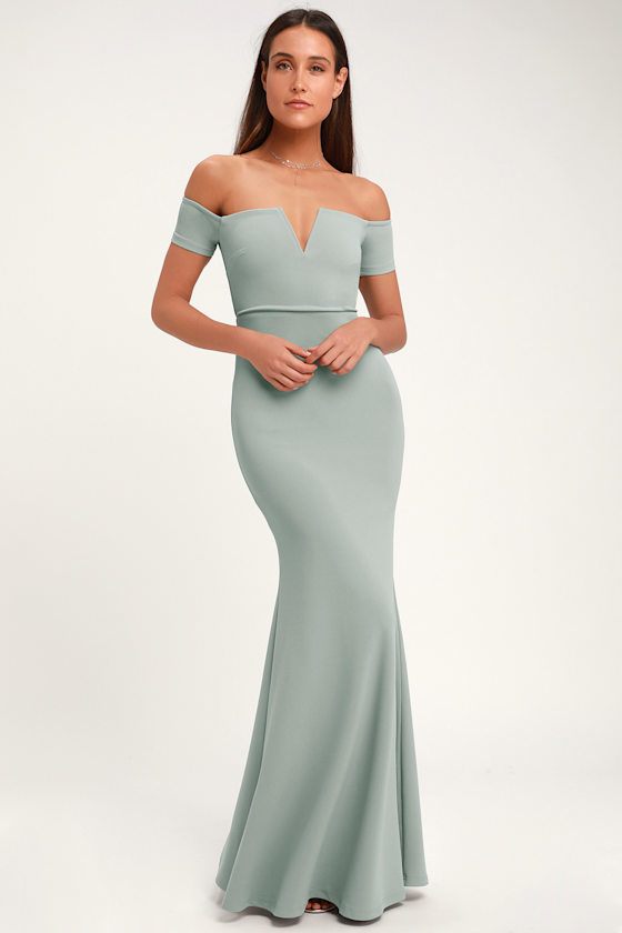 Lynne Slate Blue Off-the-Shoulder Maxi Dress 1