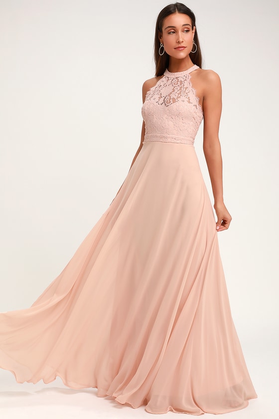 blush pink sequin lace maxi dress