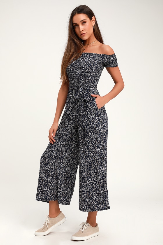 Cute Jumpsuit Navy Blue Floral Jumpsuit Wide Leg Jumpsuit Lulus