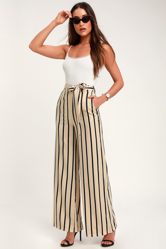 Chic Beige Striped Pants - Office Chic Pants - Wide Leg Pants - Lulus