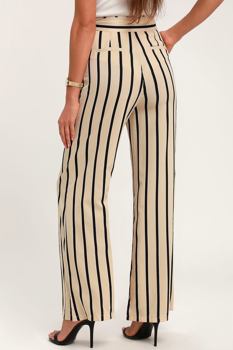 Kyla Beige Wide leg Trousers & womens beige black stripe trousers