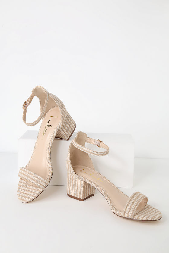 Harper Stripe Camel Striped Ankle Strap Heels 3