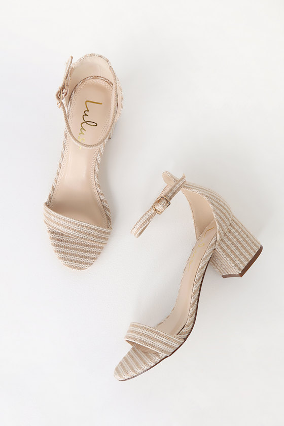 Harper Stripe Camel Striped Ankle Strap Heels 1