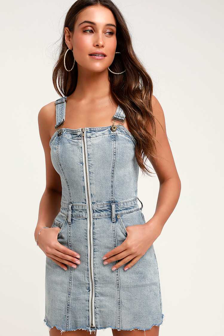 Pistola Nina - Light Wash Overall Dress - Denim Overall Dress - Lulus