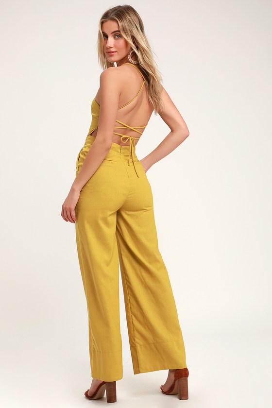 Beach Day Mustard Yellow Backless Jumpsuit