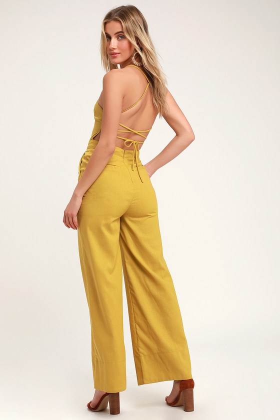 Mustard Jumpsuit - Lace-Up Jumpsuit - Backless Jumpsuit