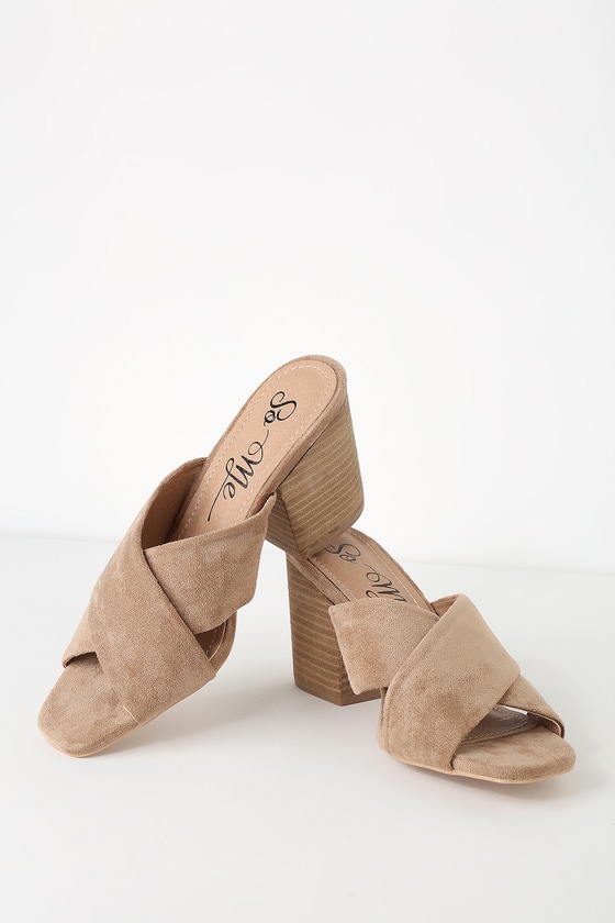 nude block heel mules