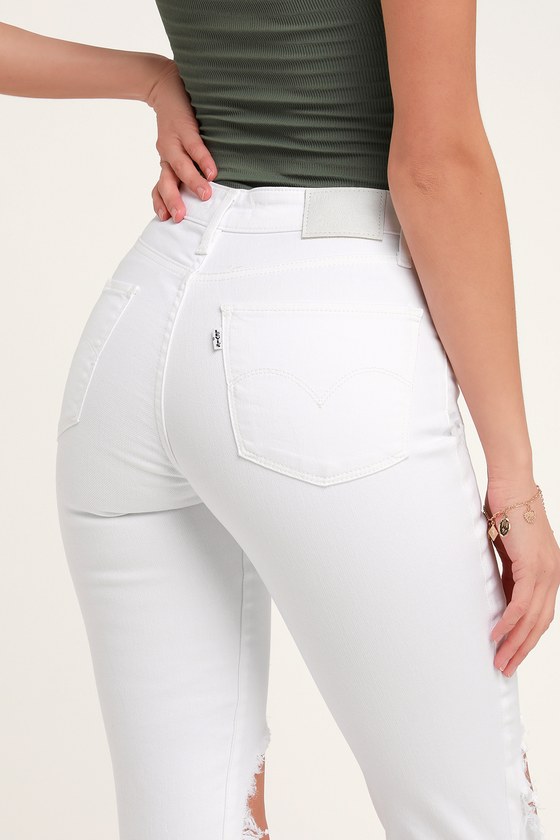 Levi's 721 - White Skinny Jeans - High Rise Distressed Jeans - Lulus