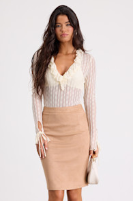 Superpower Tan Suede Pencil Skirt 1