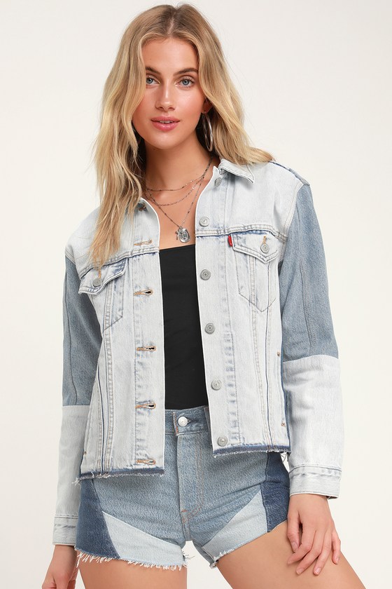 Levi's Ex-Boyfriend Sport Denim Jacket - Blue Color Block Denim - Lulus