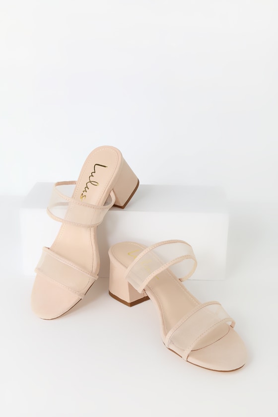 nude block heel slides