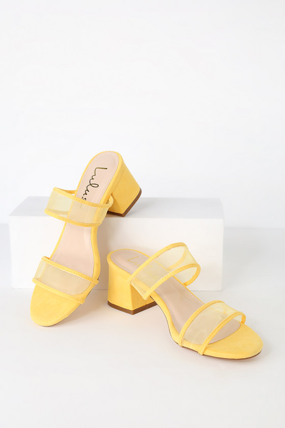 Saar Yellow Suede Block Heel Slides 2