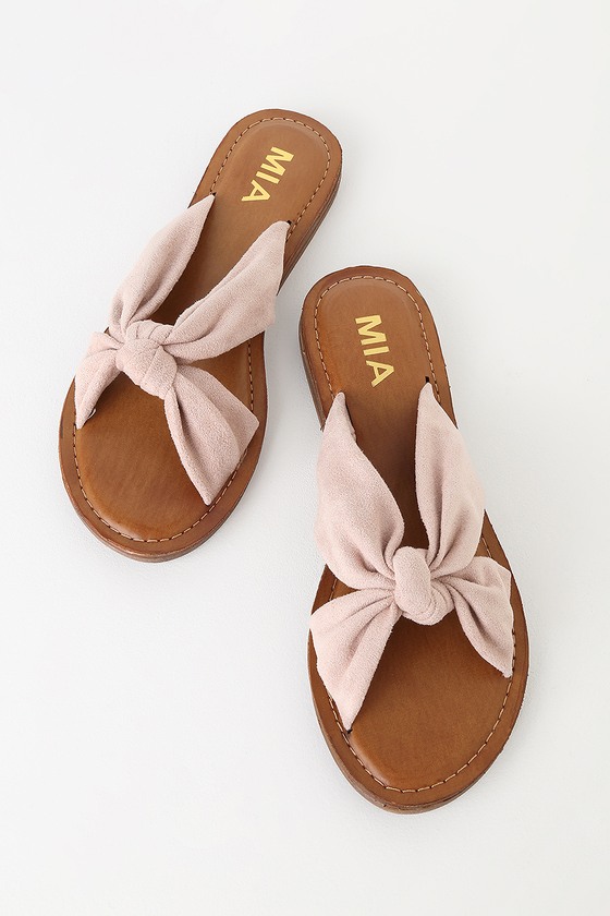 MIA Emila - Blush Suede Sandals - Slide Sandals - Flat Sandals - Lulus