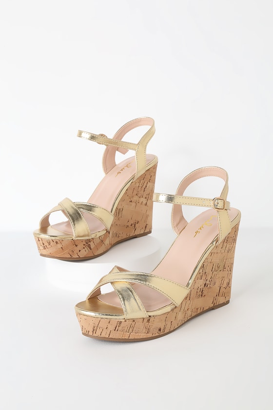 Cute Gold Sandals - Wedge Sandals - Cork Sandals - Gold Wedges - Lulus