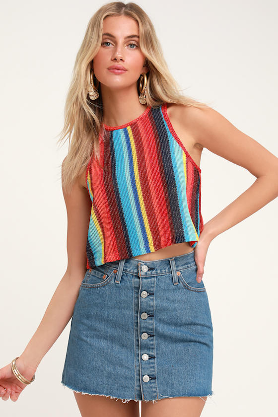 Rainbow 'Round Me Multi Striped Sheer Knit Tank Top 3