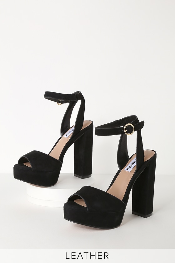 Steve Madden Madeline - Black Platform Sandals - Suede Sandals - Lulus