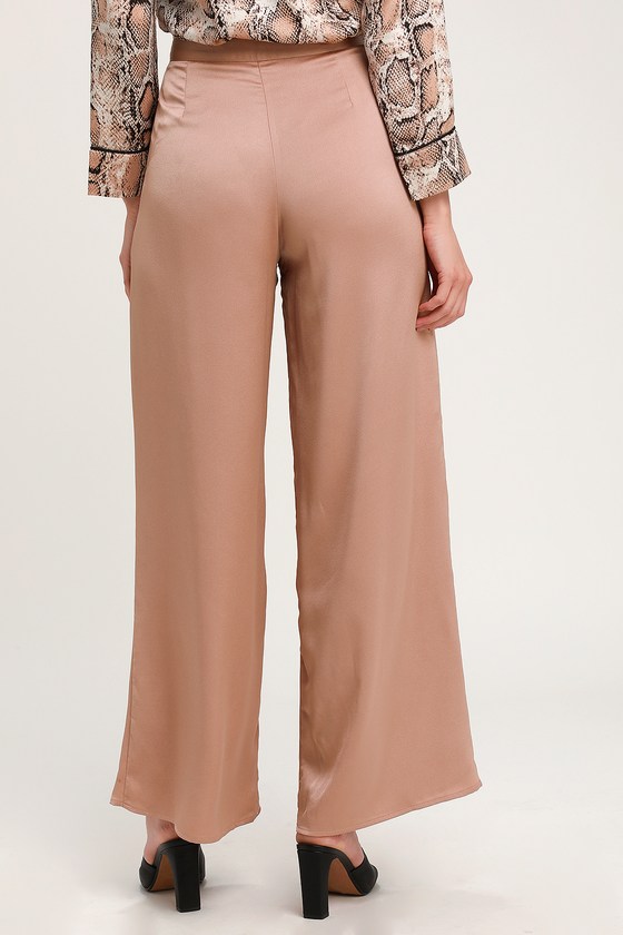 pink satin wide leg pants