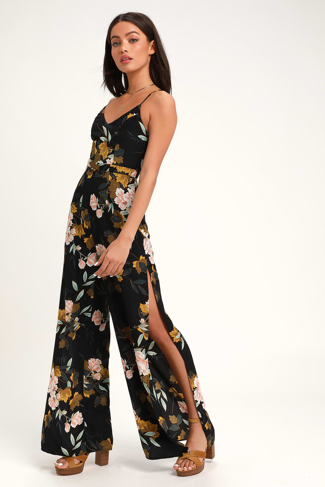 Beautiful Blooms Black Floral Print Wide-Leg Jumpsuit