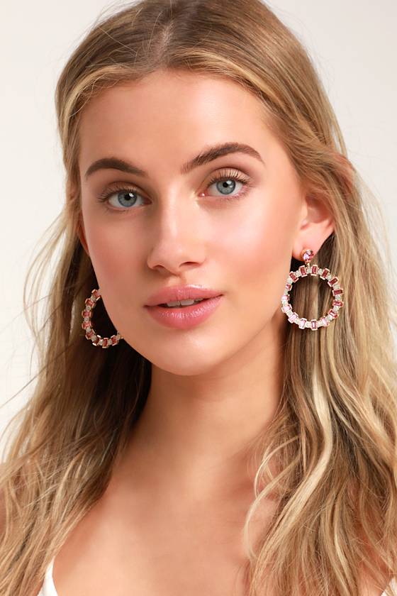 Cute Pink Rhinestone Earrings Pink Statement Earrings Lulus