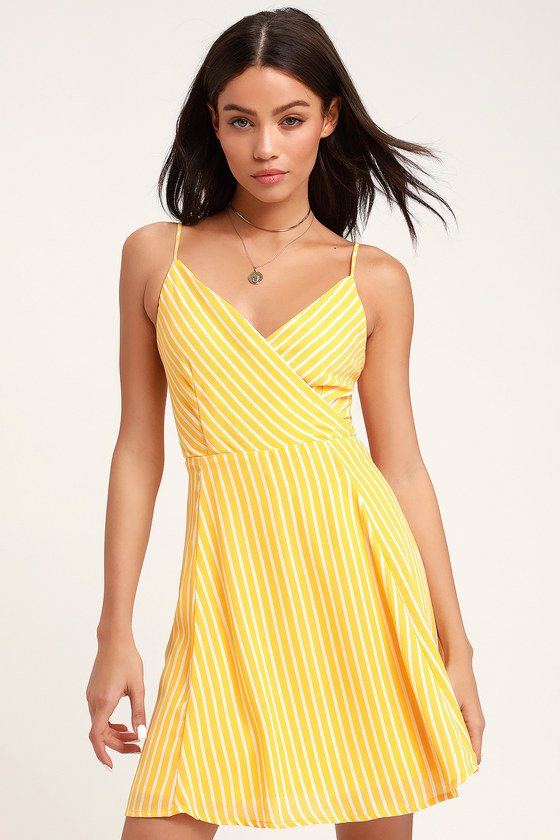 Jayla Yellow Striped Tie-Back Skater Dress