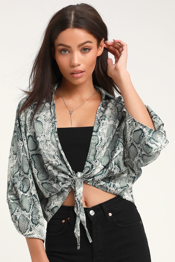 green snake print pants