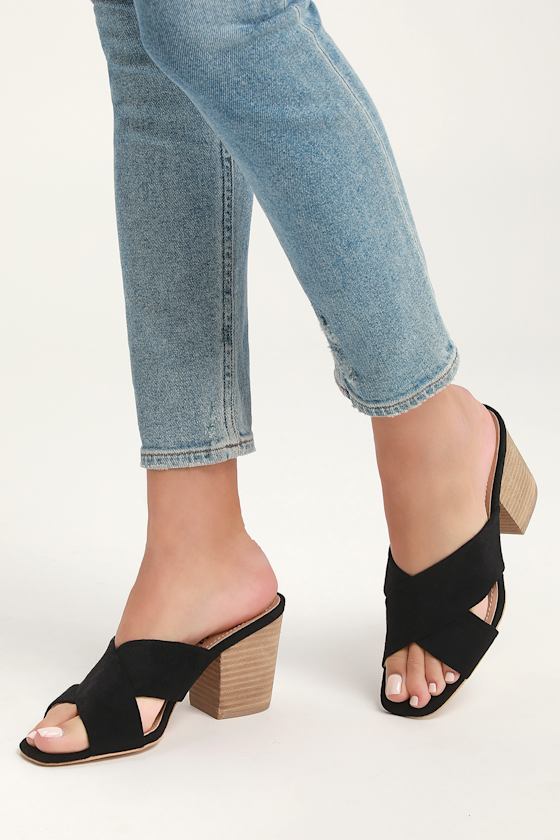 Cute Black Mules PeepToe Mules Block Heel Mules Lulus