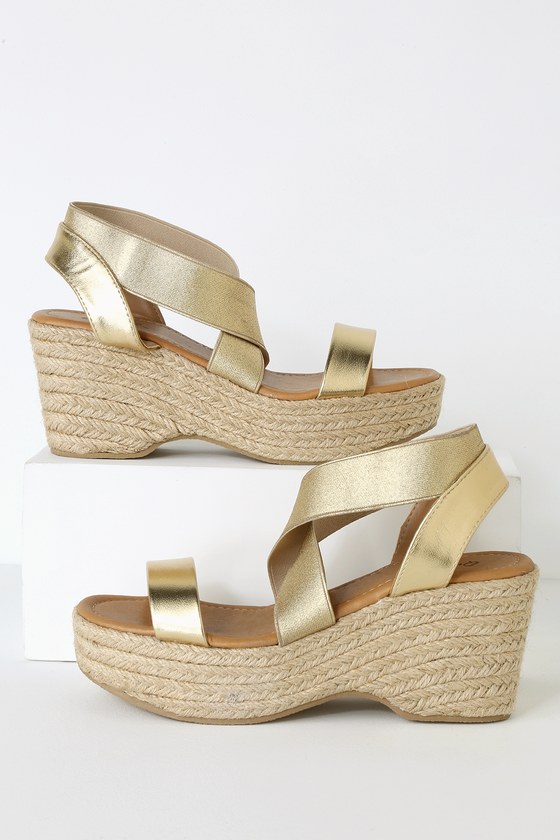 Cute Gold Sandals - Espadrilles - Platform Espadrille Sandals - Lulus