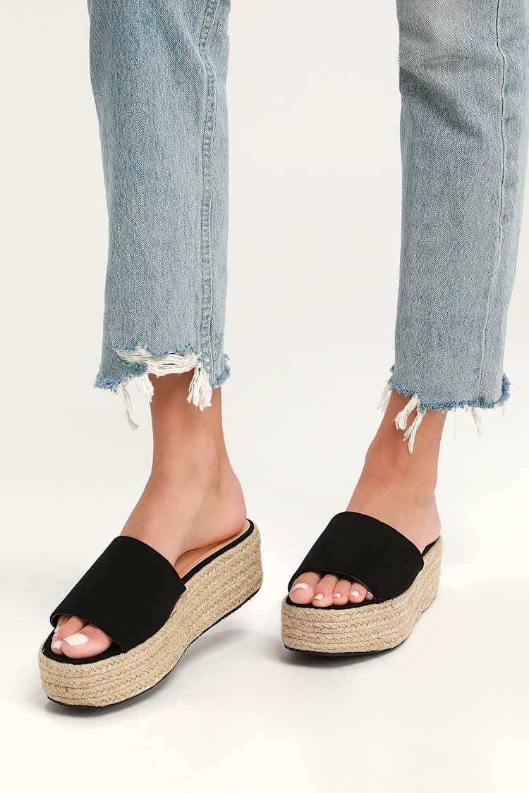 Cute Black Espadrille Slides Black Espadrilles Suede Slides Lulus