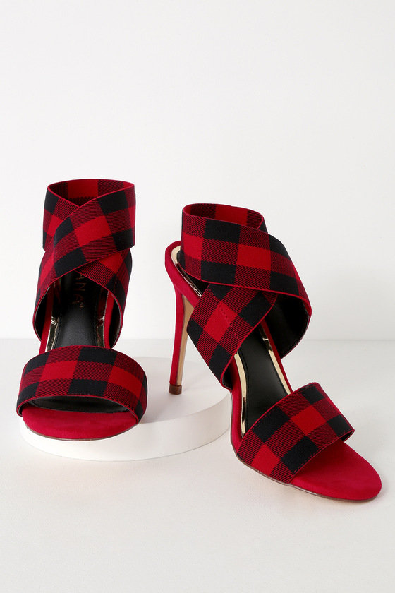 Red Plaid Heels - High Heel Sandals 