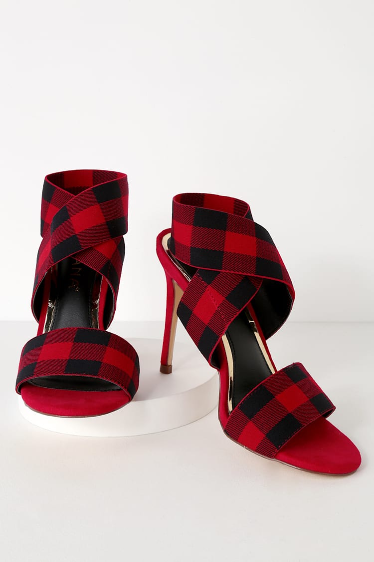 red plaid high heels