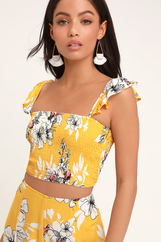 Yellow Floral Print Two-Piece Jumpsuit - Two-Piece Set - Lulus