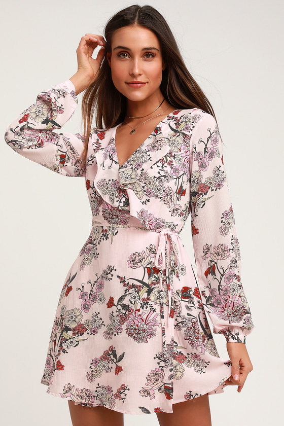 floral wrap dress pink