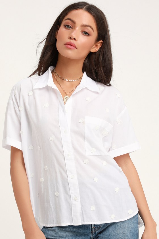 Levi's Maxine Top - White Embroidered Top - Button-Up Top - Lulus