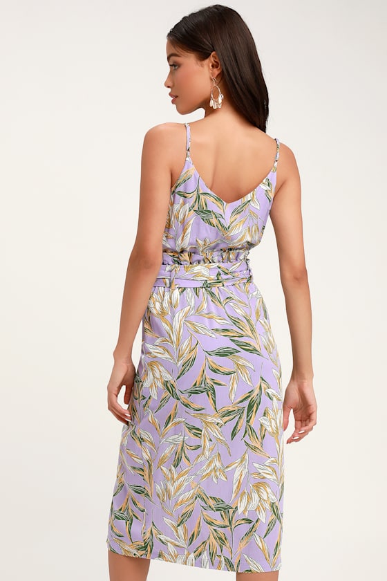 J.O.A. - Lavender Floral Print Dress - Belted Dress - Midi Dress - Lulus