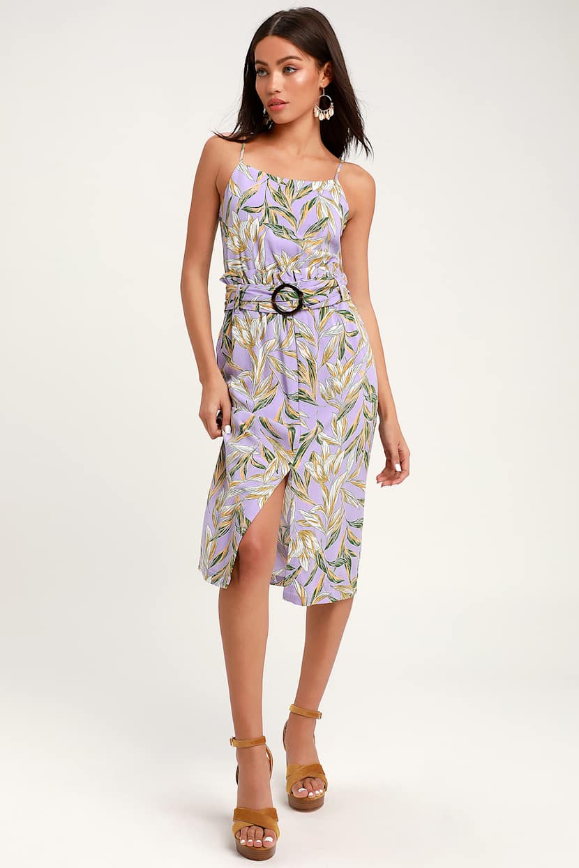 J.O.A. - Lavender Floral Print Dress - Belted Dress - Midi Dress - Lulus