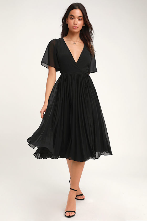 Pleats to Meet You Black Pleated Midi Wrap Dress 2